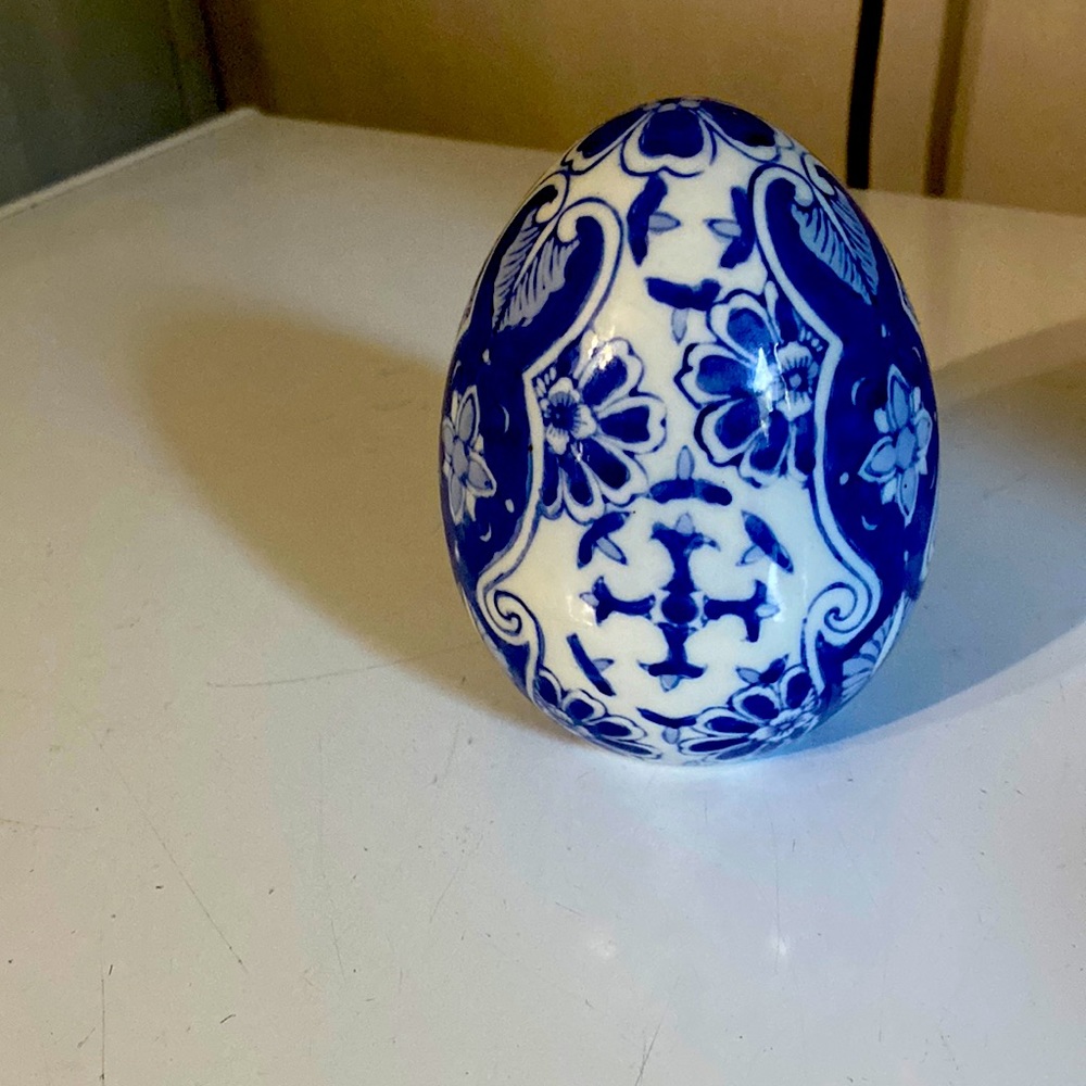 Blue and white egg